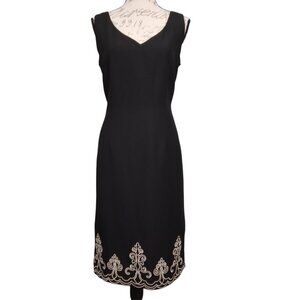 Positive Attitude | Sleeveless Sheath Dress Black Crepe Floral Embroidery| Sz 12